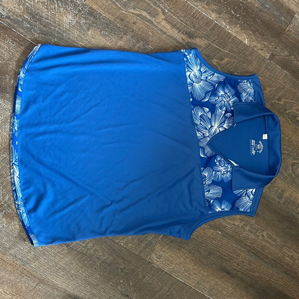 Monterey Club Womens Blue Floral Sleeveless Polo Shirt Golf Tennis Top Large